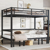 Full Over Full Bunk Bed for Adults, Heavy Duty Bunk Bed can Turns into Full Size Loft Bed with U-Shaped Sofa, Adults Bunk Bed with Safety Rails and Side Ladder, Black(Not Include Cushion) Bellemave