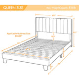Yaheetech Upholstered Queen Size Bed Frame with Winged Headboard and Wooden Slats Support in Dark Gray Yaheetech