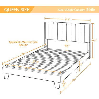 Yaheetech Upholstered Queen Size Bed Frame with Winged Headboard and Wooden Slats Support in Dark Gray - WoodArtSupply