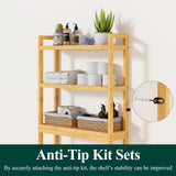 Smiry Over The Toilet Storage, Bamboo 3-Tier Over Toilet Bathroom Organizer, Adjustable Bathroom Shelf, Space Saving, Stable Freestanding Storage Cabinet with 4 Hooks, Natural Smiry