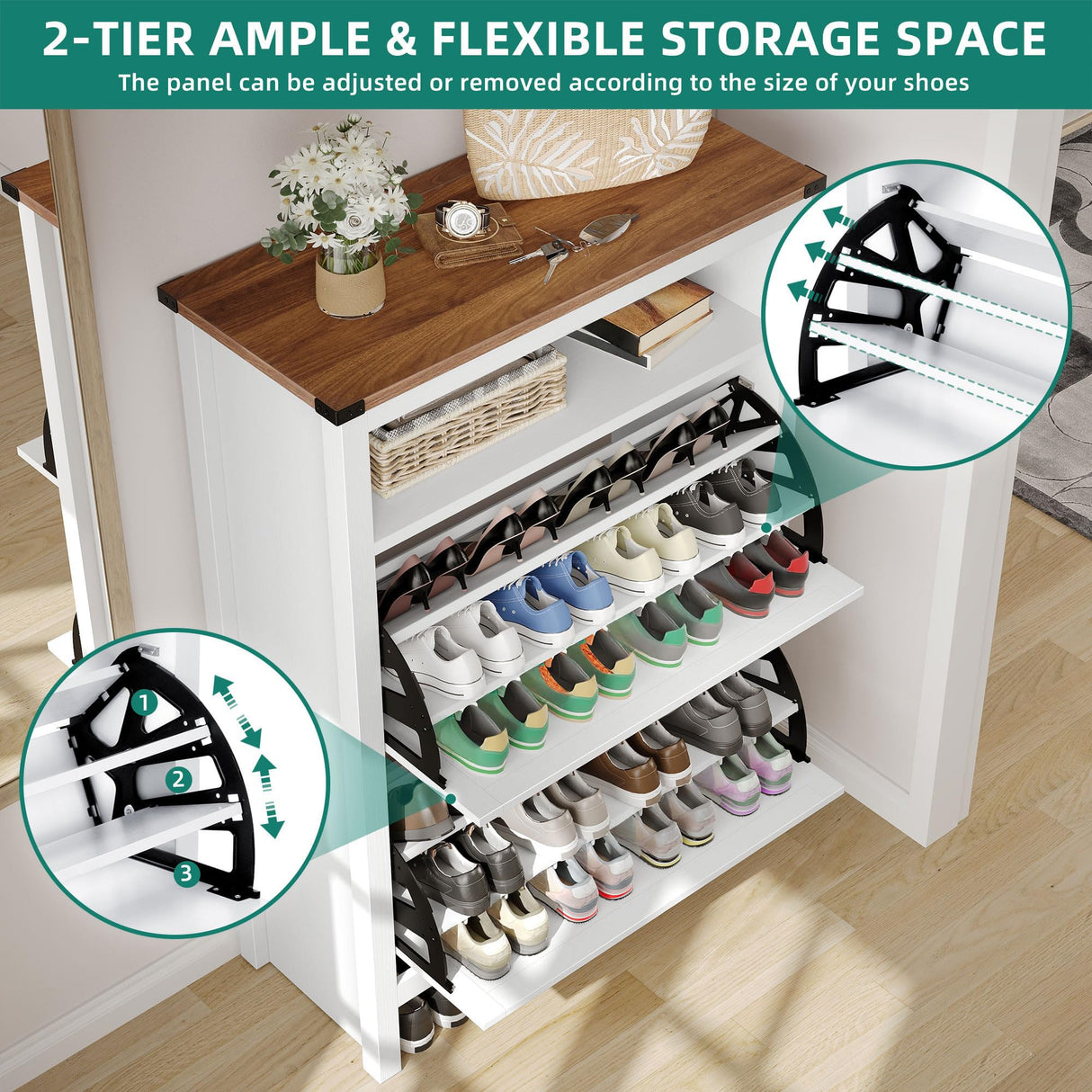 YITAHOME Shoe Cabinet with 2 Flip Drawers, Entryway Shoe Storage Cabinet with Open Shelves and Led Light, Free Standing Hidden Shoe Rack Storage Organizer for Entryway/Hallway/Closet, White YITAHOME