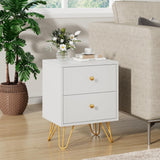 CARPETNAL White Nightstand Set of 2, End Side Table Double, Bedside Table with 2 Drawers, Dual Night Stand Metal Legs for Bedroom Living Room CARPETNAL
