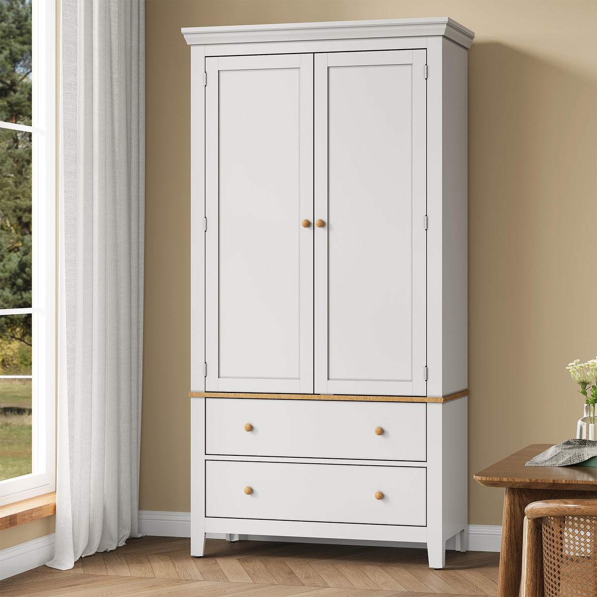 RoyalCraft 70'' Tall Kitchen Pantry Cabinet, Large Storage Cabinet with 8 Door Shelves, White Kitchen Cabinet with 2 Drawers & Adjustable Shelves for Dining Room, Living Room, Laundry RoyalCraft