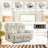 TUNYI Power Loveseat Recliner Sofa - Home Theater Seating with Massage & Heat Faux Leather RV Recliner Loveseat Sofa with USB/Cup Holder/Side Pocket/LED Light/Pillow (Cream White) TUNYI