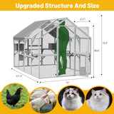 110'' Large Catio Outdoor Cat Enclosure,2 in 1 Cat Enclosure & Walk in Large Chicken Coop, Pet Cage Playpen with Weatherproof Roof, Multiple Platforms, Bouncy Bridges & Resting Houses White-1 BouPower