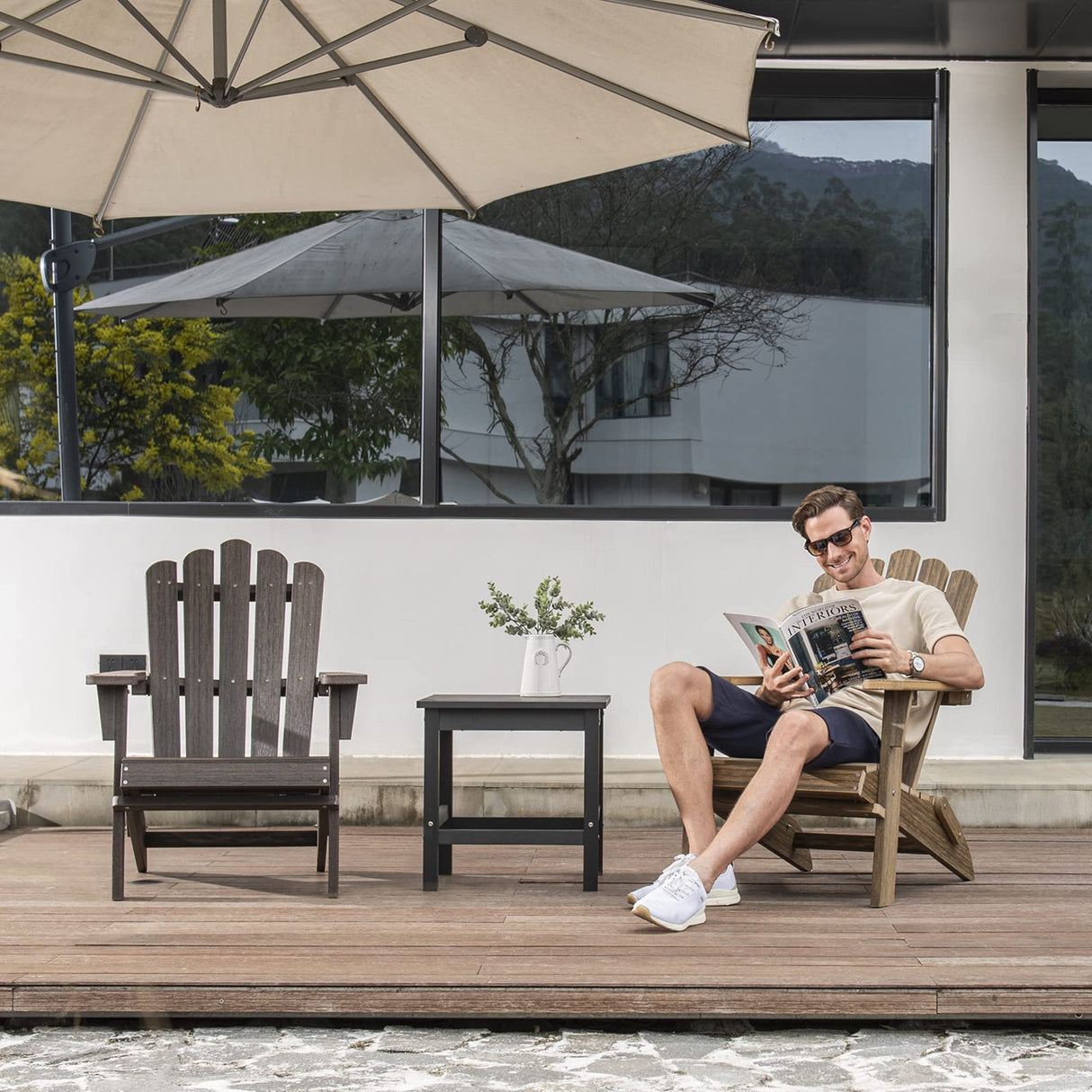 ACUEL Folding Adirondack Chair, Poly Lumber Fire Pit Chair, Durable All-Weather Patio Chairs for Garden, 350 Lbs Support Oversized Adirondack Chair (Bright Brown, 1 pc) ACUEL