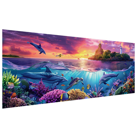 Kaliosy 5D Large Dolphins Diamond Art Kits for Adults, DIY Sunset Ocean Scenery Giant Diamond Painting Full Round Drill Crystal Art - Home & Office Wall Decor 11.81x31.5 inch/30x80cm Kaliosy