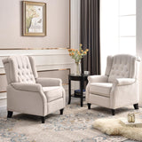 EBELLO 2 Pcs Pushback Recliner Chairs, Fabric Armchair Push Back Recliner with Rivet Decoration, Single Sofa Accent Chair for Living Room, Bedroom,Beige EBELLO