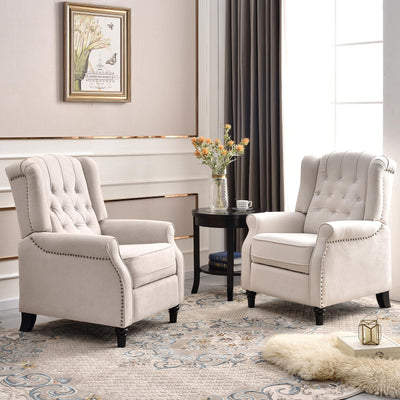 EBELLO 2 Pcs Pushback Recliner Chairs, Fabric Armchair Push Back Recliner with Rivet Decoration, Single Sofa Accent Chair for Living Room, Bedroom,Beige