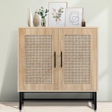 KFO Storage Cabinet with Handmade Natural Rattan Doors, Rattan Cabinet Sideboard Buffet Cabinet, Accent Cabinet for Living Room, Hallway, Dining Room, Entryway KFO