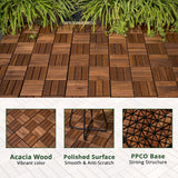 BEEFURNI Acacia Interlocking Deck Tiles (12x12 Pack 10), Acacia Wood Deck Tiles Interlocking Outdoor, Indoor Flooring Mats for Balcony Decor,Patio, Backyard, 1-Year Manufacturer Warranty (Dark Brown) BEEFURNI