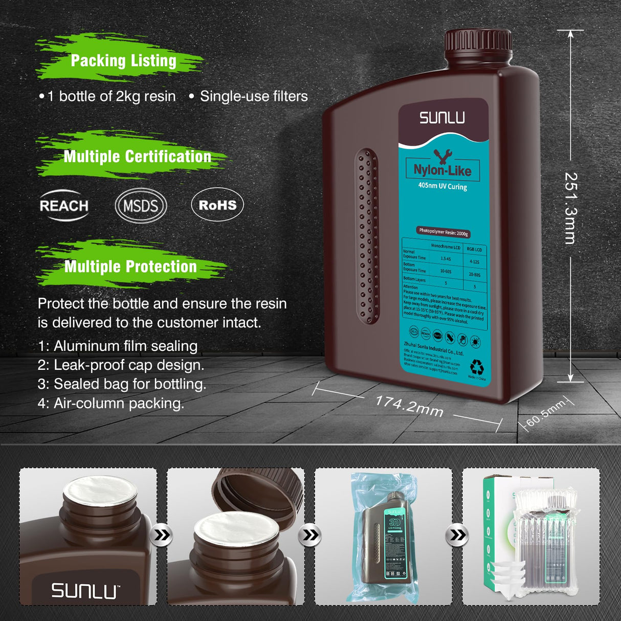 SUNLU 3D Printer Resin, Strong Durable Nylon Like 3D Resin for LCD DLP SLA Resin 3D Printers, 395-405nm UV Light Curing 3D Printing Liquid Photopolymer Resin, Good for Functional Parts, 2000g, Black SUNLU