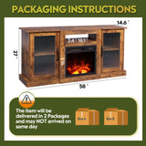 WLIVE Fireplace TV Stand for 65" TV, Entertainment Center with 18 Inch Electric Fireplace, TV Console with Open Shelves for Living Room, Rustic Brown WLIVE