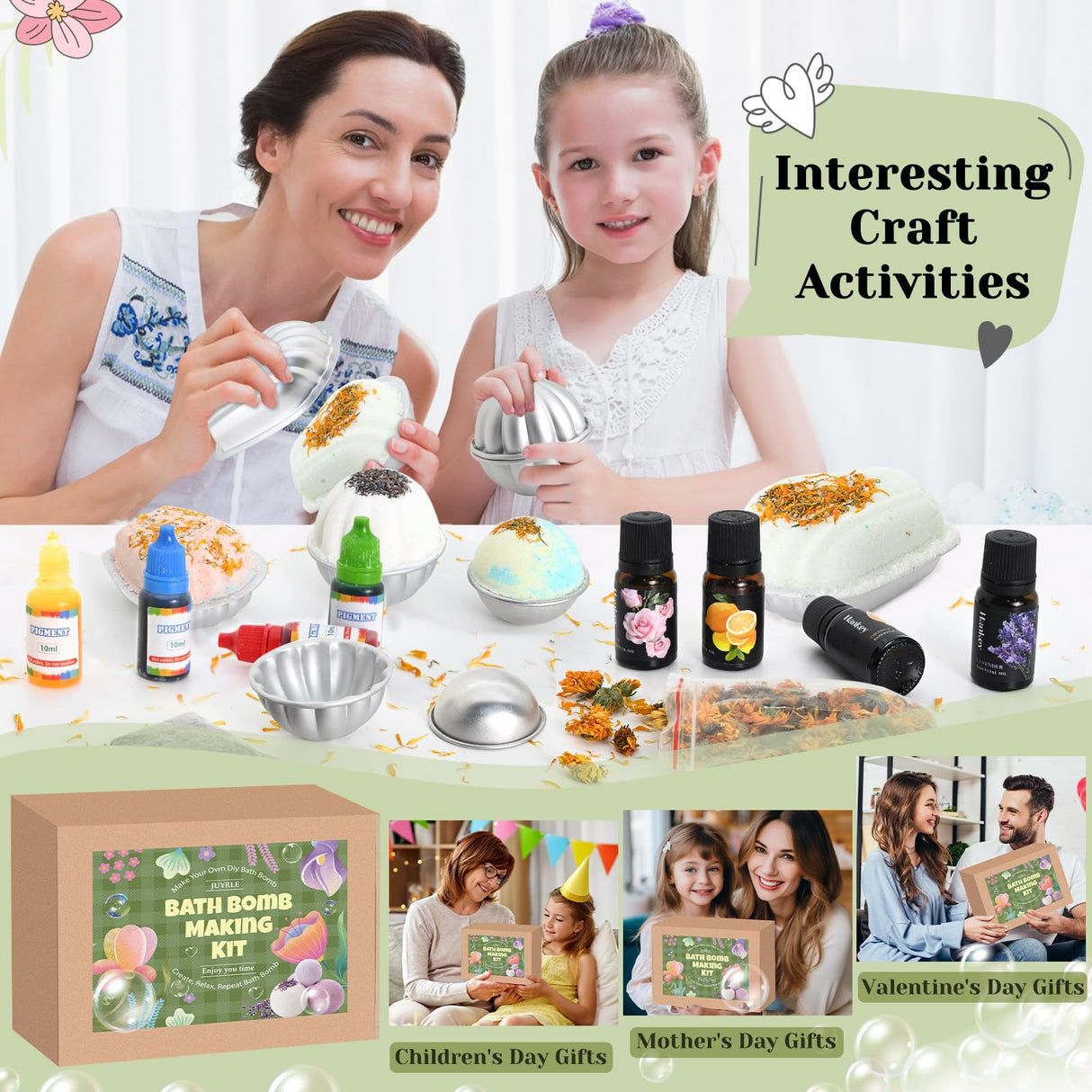 JUYRLE Bath Bomb Making Kit- 23Pcs DIY Bath Bombs for Women, Make Your Own SPA Products, Soap Making Kit with Stainless Steel Molds, Bath Foam, Bath & Bathing Shower Accessories Gifts for Girls Women JUYRLE