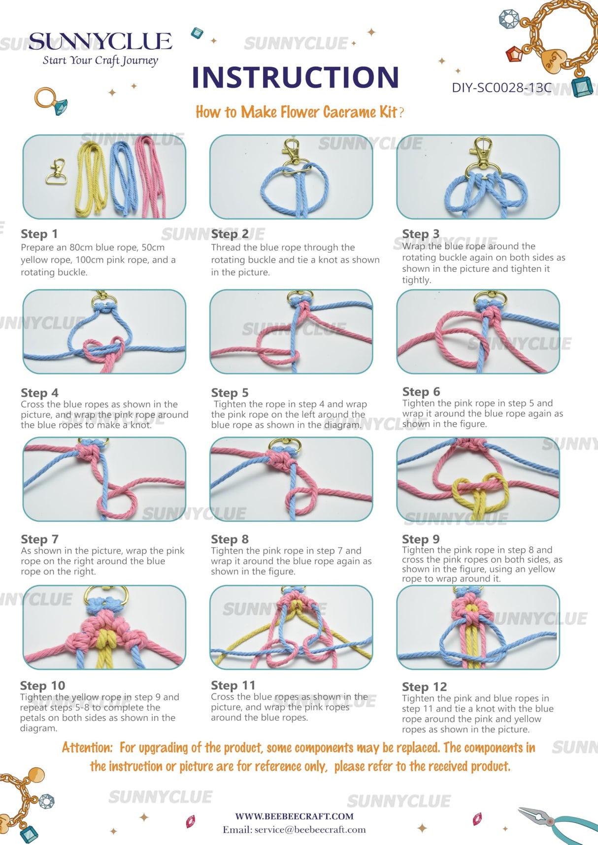 SUNNYCLUE 6 Sets Keychain Making Kits Flower Macrame Keychain Kits with Tassel Woven Keychain Kit Instruction Included Boho Macrame Kits for Beginners Adults Handbags DIY Hanging Ornament Decoration SUNNYCLUE