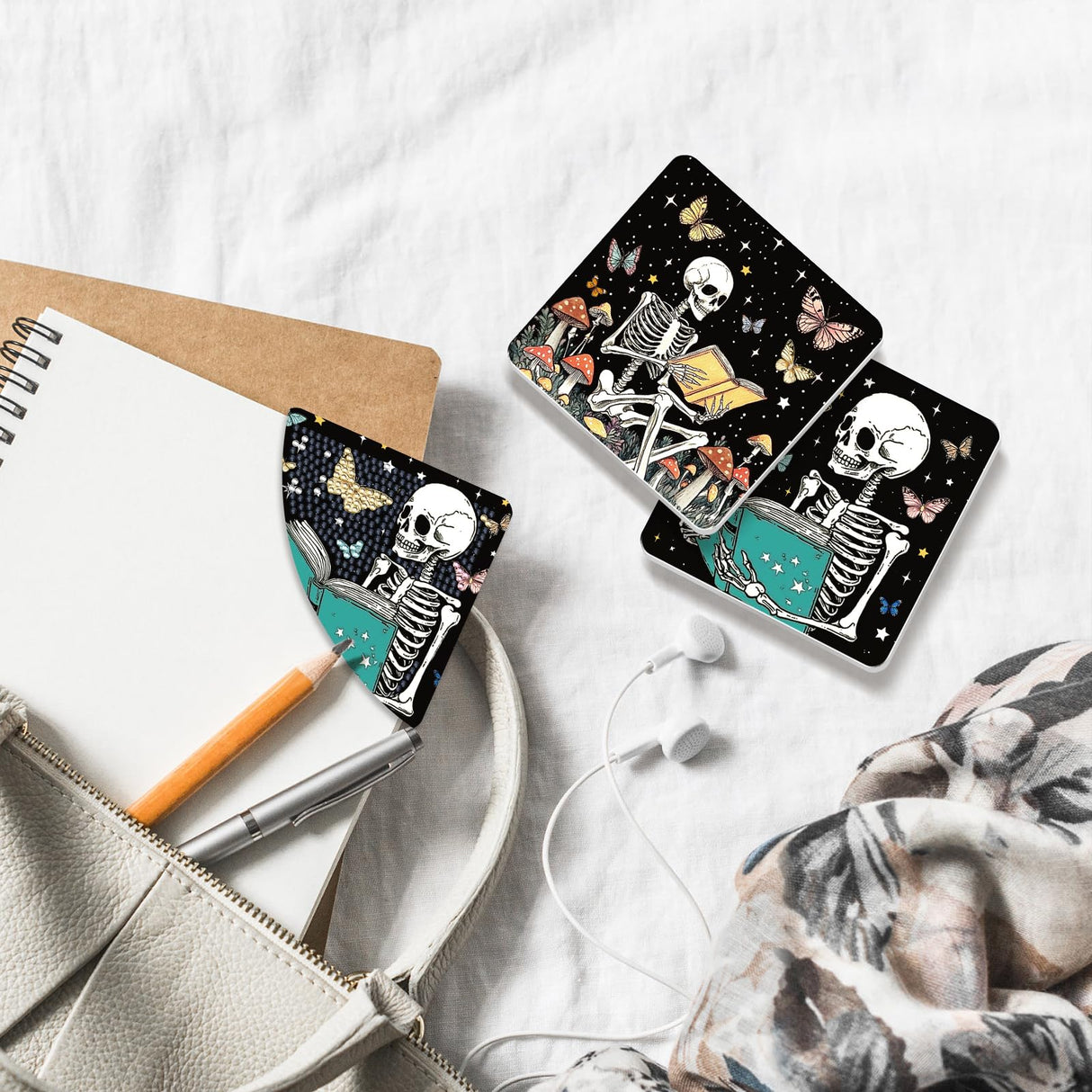 INCOK Skull Diamond Art Bookmarks - 6 Pcs DIY Diamond Painting Corner Bookmarks Kits Double Side Art Craft Supplies Birthday The Day of Dead Gift for Adults Beginners Book Lovers Skull Lovers Mexicans INCOK