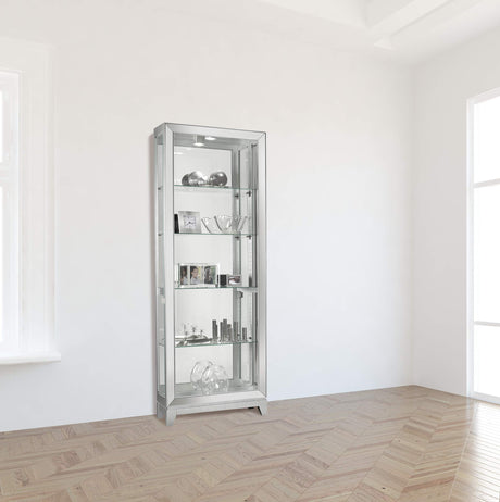 Howard Miller Shayne Curio Cabinet II, Silver Finish - Adjustable Shelf Levelers Perfect for Collectibles, Decorative Items, Office & Living Room with Halogen Light Illuminated Curio Cabinets Howard Miller