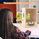 Rypet Transparent Bird Nest Boxes, Wood Parakeet Nesting Box for Cage, Upright Bird Nest Breeding Box with Perch Bird Cage House for Parakeet Lovebirds Budgie Finch Parrotlets Canary L Rypet