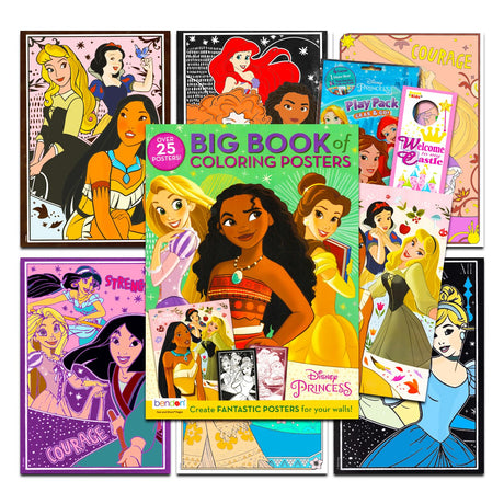 Disney Princess Poster Book Set - Bundle with 25+ Disney Princess Coloring Posters for Girls Room Featuring Ariel, Rapunzel, More | DIY Disney Princess Room Decor Wall Art Disney