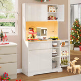 DWVO 71''Tall Kitchen Pantry Storage Cabinet, Modern Buffet Cabinet with Hutch, Kitchen Hutch Cabinet with Outlet, Large Food Pantry Cabinet with Doors and Shelves, Wine Rack for Dining Room, White DWVO