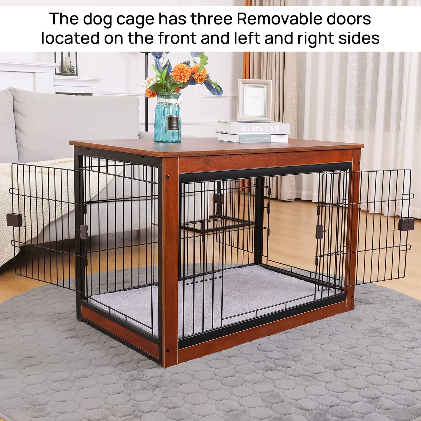 RYpetmia Dog Crate Furniture Style for Small Medium Pets, Wooden Dog cage Table, Heavy Duty, and Three Direction Doors - WoodArtSupply