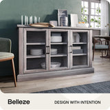 BELLEZE Sideboard Buffet Cabinet, 55” Entertainment Center Modern Wood Glass-Buffet-Sideboard with Storage Cabinet Console Table Adjustable Shelves for Dinning Room Living Room Hallway, Gray Wash BELLEZE