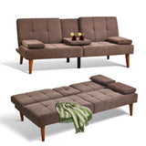 COLAMY Futon Sofa Bed-Fabric Small Couch, Convertible Sofa Bed with 2 Cup Holders, Removable Soft Armrest, Adjustable Backrest for Dorm/Bedroom/College COLAMY