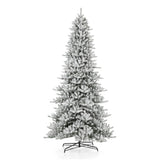 Glitzhome 11ft Pre-Lit Flocked Slim Fir Artificial Christmas Tree, Hinged Holiday Xmas Tree with 950 Warm White Lights,Metal Hinges & Base for Home, Office, Party Decoration Glitzhome