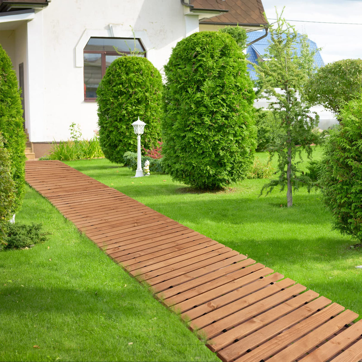 Tangkula 8 ft Roll-Out Garden Pathway, Outdoor Straight Walkway W/Steel Wire & Anti-Slip Texture, Wooden Boardwalk for Garden, Backyard, Seaside, Beach, Wedding, Party, Pathways (22" Wide) Tangkula