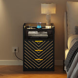 YITAHOME LED Nightstand with Wireless Charging Station & USB Ports, Night Stands with 3 Drawers for Bedroom, Modern Bedside Tables with Touch LED Light, Black YITAHOME