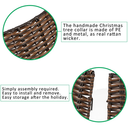 Christmas Tree Collar, 23’’ D Handmade Artificial Rattan Wicker Christmas Stand Tree Collar Basket Base Cover for Holiday Decoration