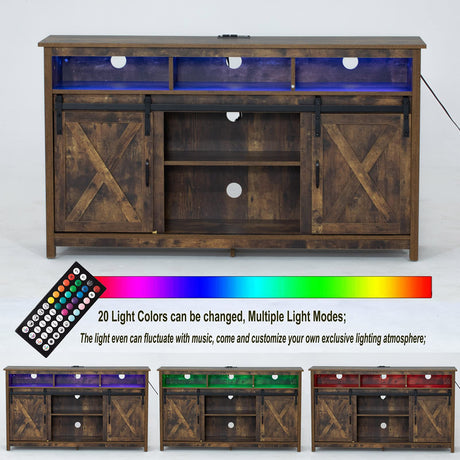Vinctik 6&Fox 57In Wooden Farmhouse Entertainment Center for 60/65 inch TV,Double Layer Storage Farmhouse TV Stand,Double-Row Sockets with Wood Sliding Barn Door TV Stand,Adjustable Storage Shelf Vinctik 6&Fox