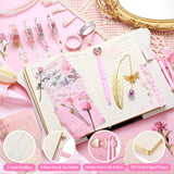 Janlaugh DIY Journal Diary with Lock Set Scrapbook Kit Stationary Diary Supplies Art Crafts Kit for Birthday Holidays Ideal Gifts for Women Teen Girls(Pink,Classic) Janlaugh