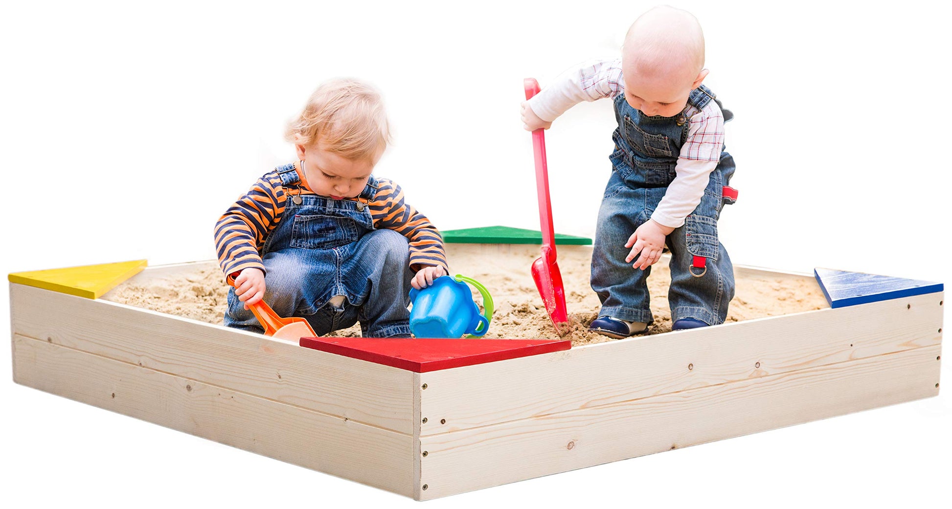 PLAYBERG Outdoor Wooden Sand Box with Floor Cover and Waterproof Protection Cover, Square Sandpit for Kids - WoodArtSupply