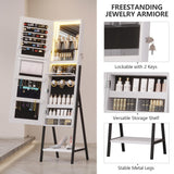 jajov 47.2" LED Jewelry Cabinet Armoire, Standing Mirror with Jewelry Storage, Jewelry Organizer Armoire with Full Length Mirror, Lockable Jewelry Mirror Cabinet (White) jajov