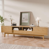 TOLEAD 70" TV Console, Mid Century Modern Media Console for 55/65/75 Inch TV, Low Profile TV Stand with Fluted Sliding Doors, Boho Light Wood Credenza for Living Room, Oak TOLEAD