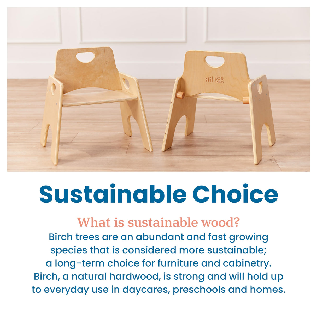 ECR4Kids Stackable Wooden Toddler Chair, 10in, Kids Furniture, Natural, 2-Pack ECR4Kids