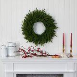 Nearly Natural 24in. Long Pine Artificial Christmas Wreath with 35 Clear LED Lights Nearly Natural