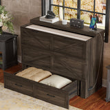 THINK 30 Full Size Farmhouse Murphy Bed with Charging Station, Murphy Cabinet Bed Frame with Two Large Storage Drawers, Foldable Murphy Chest Bed, Hideaway Bed for Bedroom, Guest Room (Gray, Full) THINK 30