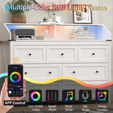 BORNOON 7 Drawer Dresser with LED Lights & Charging Station, Modern Wood Chest of Drawers for Bedroom, Wide Storage Dresser with Metal Handles & Anti-Tip Kit for Closet, Living Room, Entryway BORNOON