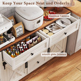 GlouMod Farmhouse Buffet Cabinet with Storage, 47" Sideboard Cabinet with Shelves and Sliding Barn Door, Neoclassical White Dresser for Bedroom, Coffee Bar Buffet for Kitchen, Living Room GlouMod