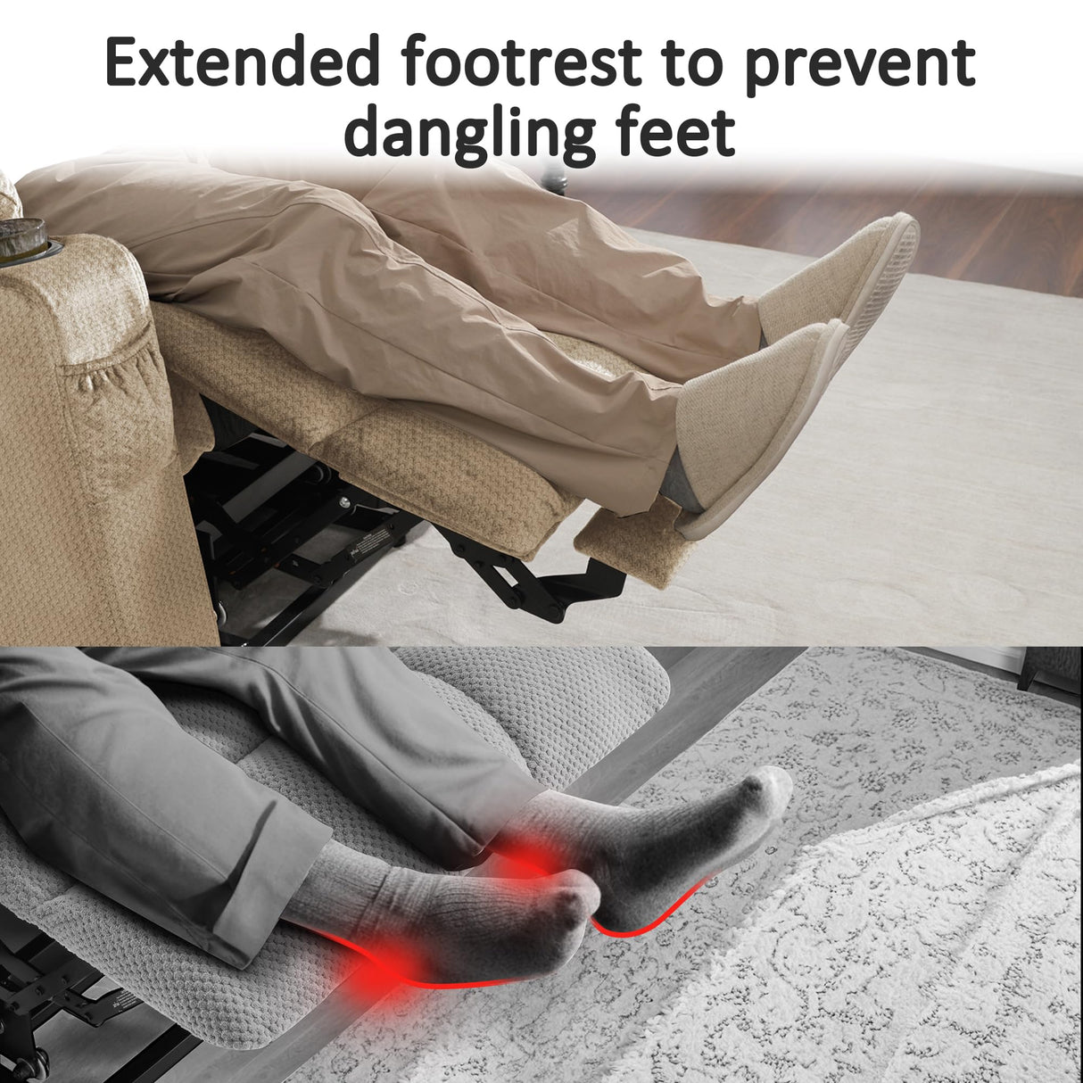 MCombo Oversized Power Lift Recliner Chair Sofa with Massage and Heat for Elderly People Petite, USB Ports, Side Pockets, Fabric R7561 (Beige, Small-Oversize) MCombo