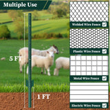 10 Pack Garden Fence Post, 5 Feet Heavy Duty Metal U-Post for Wire Fence, No Dig Garden Fence Stakes for Temporary Fencing, Electric Fence Wire, Corner Anchor, and More-Green MIWEVRO