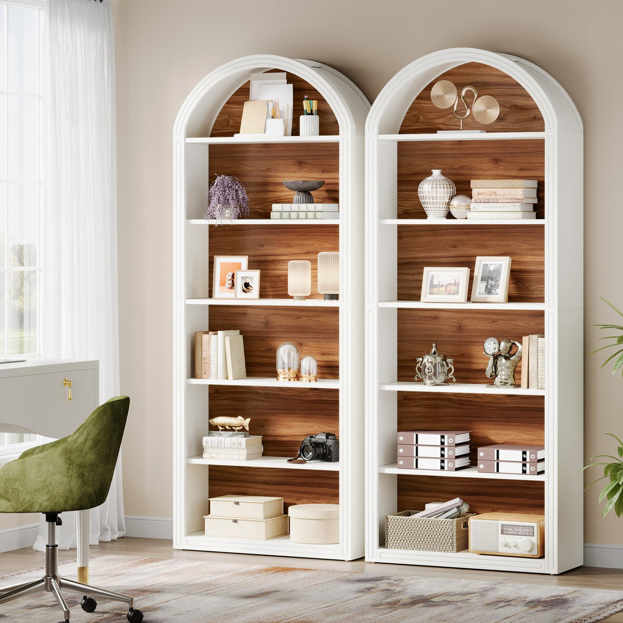 Tribesigns 6-Tier White Arched Bookshelf, 77.16" Tall Arched Bookcase with Storage Shelves, Floor Standing Open Display Shelving Unit for Living Room, Bedroom, Home Office (White, 6-Tier) Tribesigns