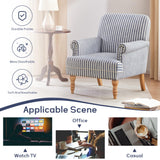 HUIMO Linen Fabric Accent Chairs Set of 2, Mid-Century Modern Armchair with Solid Wood Legs, Single Sofa Chair,Upholstered Reading Club Chair (2, Dark Blue and White Stripe) HUIMO
