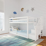 Max & Lily Low Bunk with Stairs and Single Guard Rail, White Max & Lily