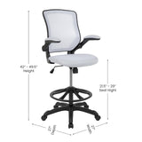 Flash Furniture Kale Mid-Back White Mesh Ergonomic Drafting Chair | Adjustable Foot Ring, Flip-Up Arms Flash Furniture