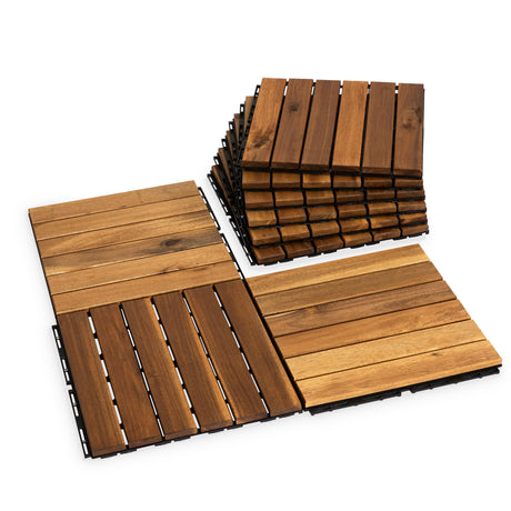 VICTORY RELAX Acacia Wood Flooring Interlocking Deck Tiles for Patio Decor 9 Pcs 6 Slats VR Natural - Waterproof Indoor & Outdoor Decor - Balcony Garden Decking Tile (12.24 * 12.24 * 0.75 inches) VICTORY RELAX