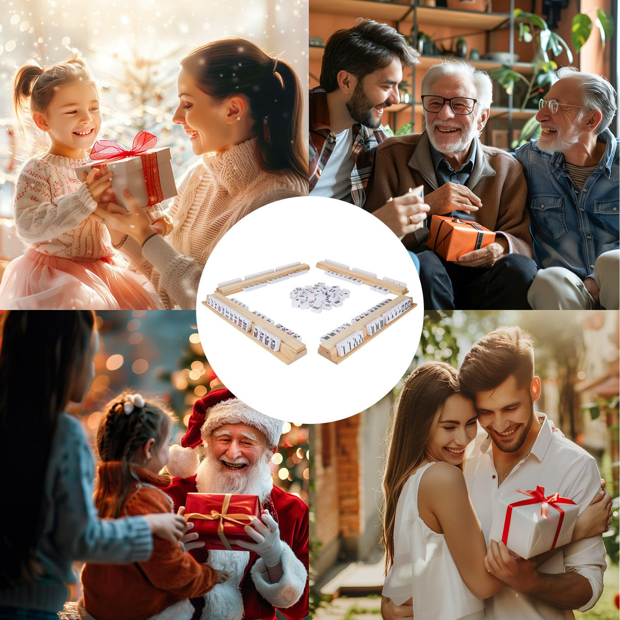 Offelec Wooden Mahjong Racks, Set of 4 Trays for Mahjong Game, Premium Holders for Mahjong, Mexican Train, Dominoes and More Game Stands (Includes Magnetically Attached Mahjong Pushers) Offelec