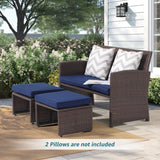 OC Orange-Casual Outdoor Loveseat 3 Piece Patio Furniture Set Outdoor Conversation Set All-Weather Wicker Love Seat with Ottoman/Side Table, Brown Rattan, Blue OC Orange-Casual